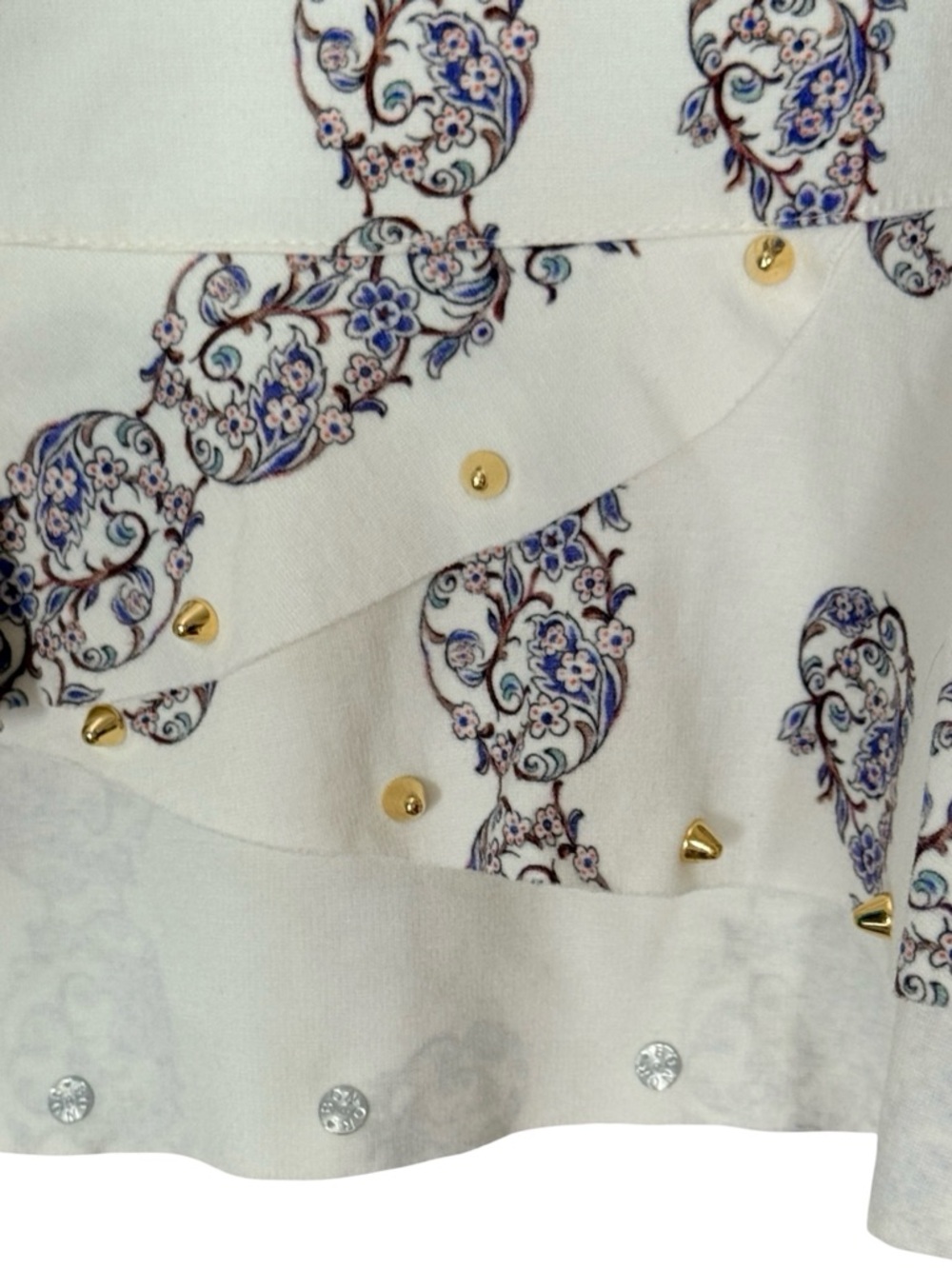 Festival READY Paisley High Low Skirt Ivory Blue Gold Trim Side Zip Sz XL - Picture 5 of 9